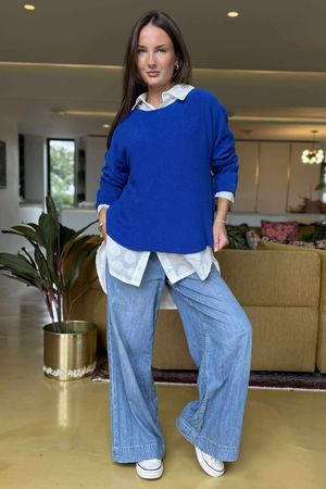 Made in Italy Conrad Body Skim Knit Jumper Lapis